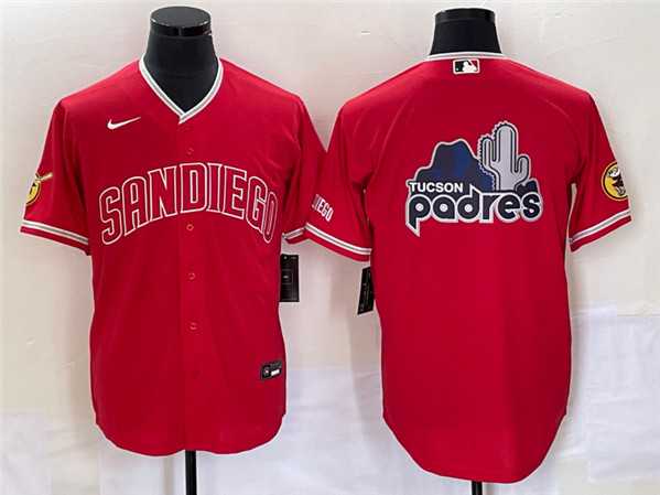 Men%27s San Diego Padres Red Team Big Logo Cool Base With Patch Stitched Baseball Jerseys